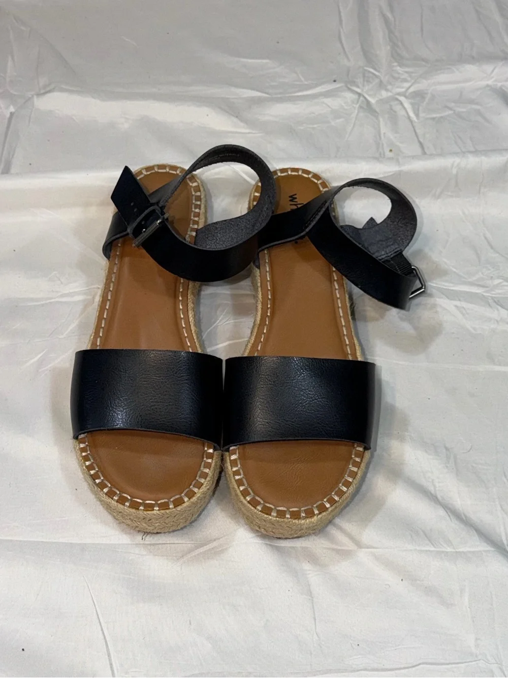 White Mountain Black Espadrille Wedge Sandals Women's 11 Ankle Strap Platform